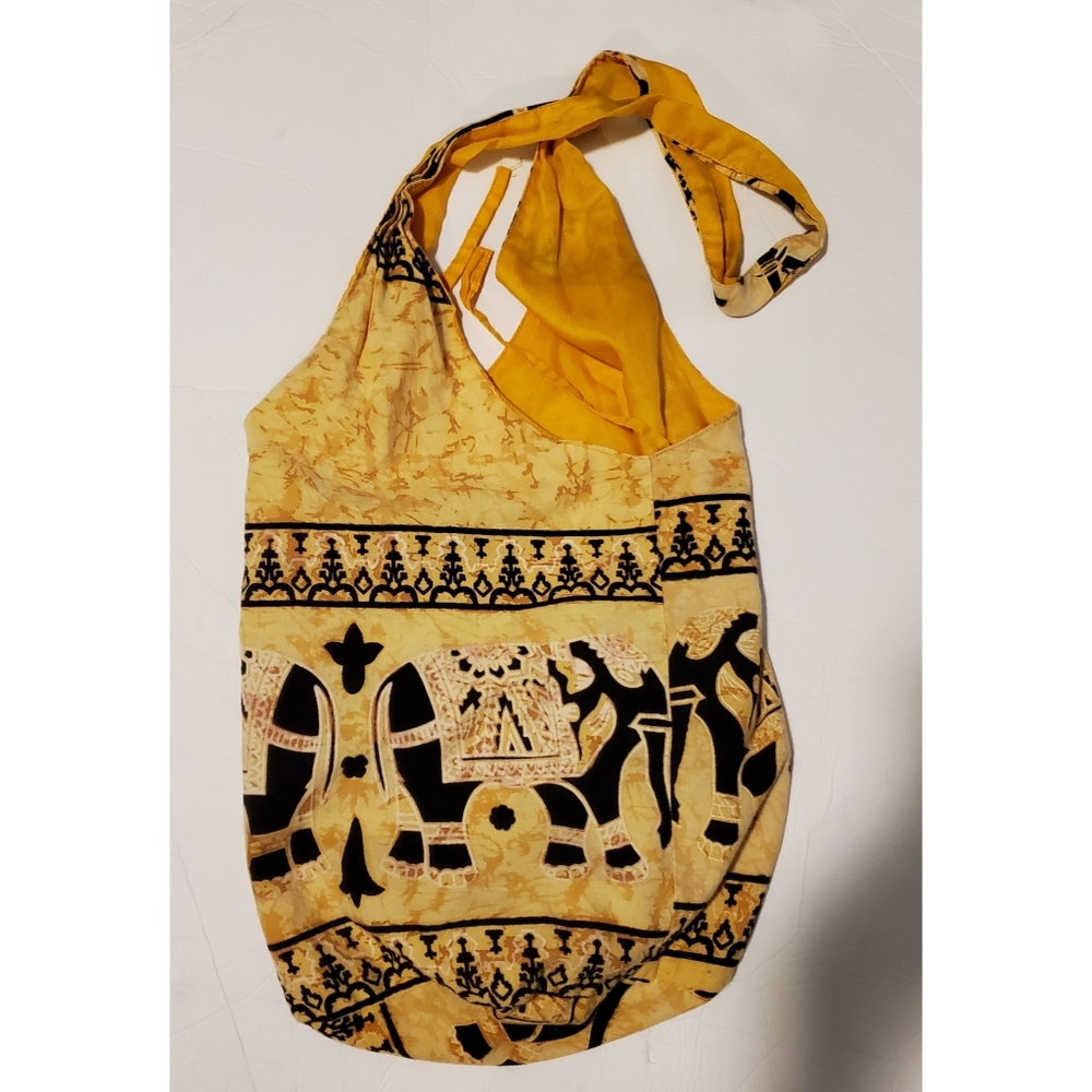 Bohemian Elephant Print Tote Bag Yellow and Black